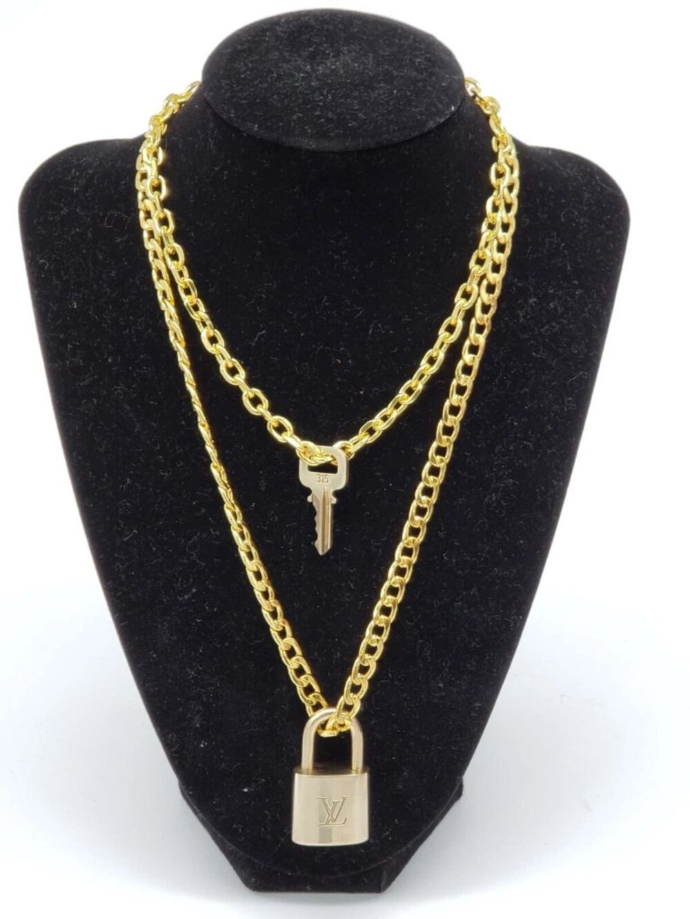 Louis Vuitton Gold-Tone Padlock & Key Double Chain Necklace